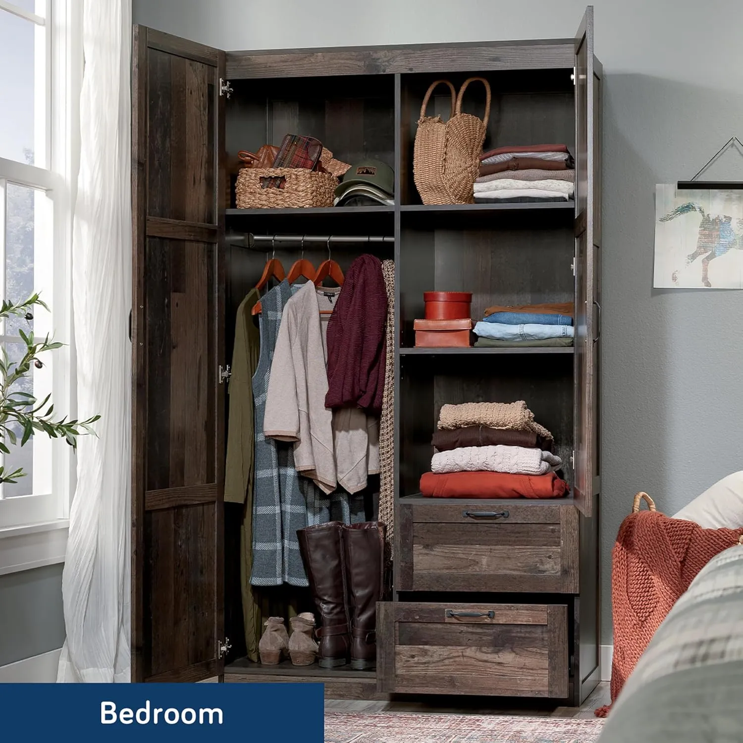 Sauder Miscellaneous Storage Wardrobe/Storage Cabinet/Pantry Cabinet, Reclaimed Pine Finish