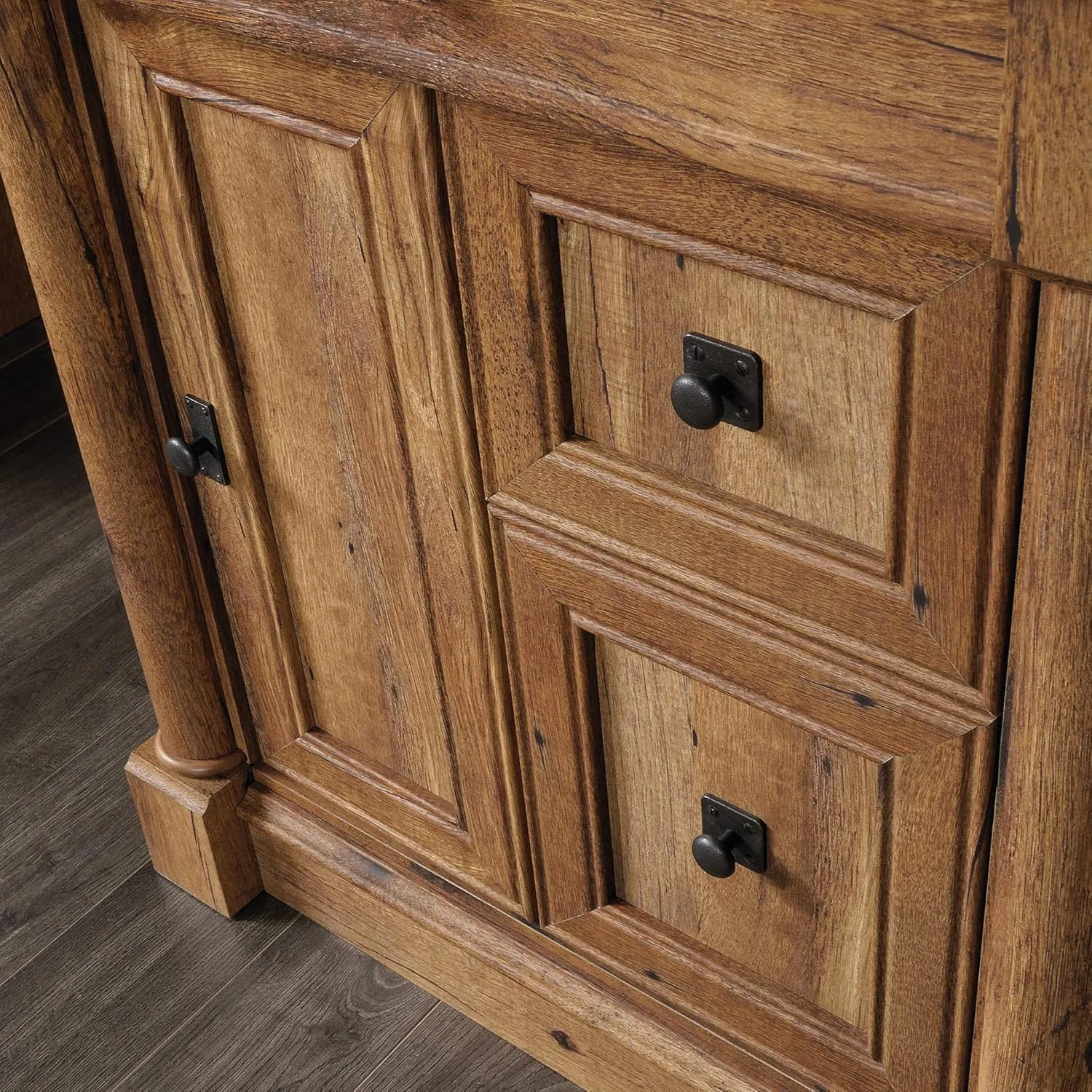 Sauder Palladia Computer Desk with Hutch, Home Office Desk with Drawers, File Cabinet Storage Drawer, Cable Management, Keyboard Tray, in Vintage Oak finish