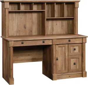 Sauder Palladia Computer Desk with Hutch, Home Office Desk with Drawers, File Cabinet Storage Drawer, Cable Management, Keyboard Tray, in Vintage Oak finish