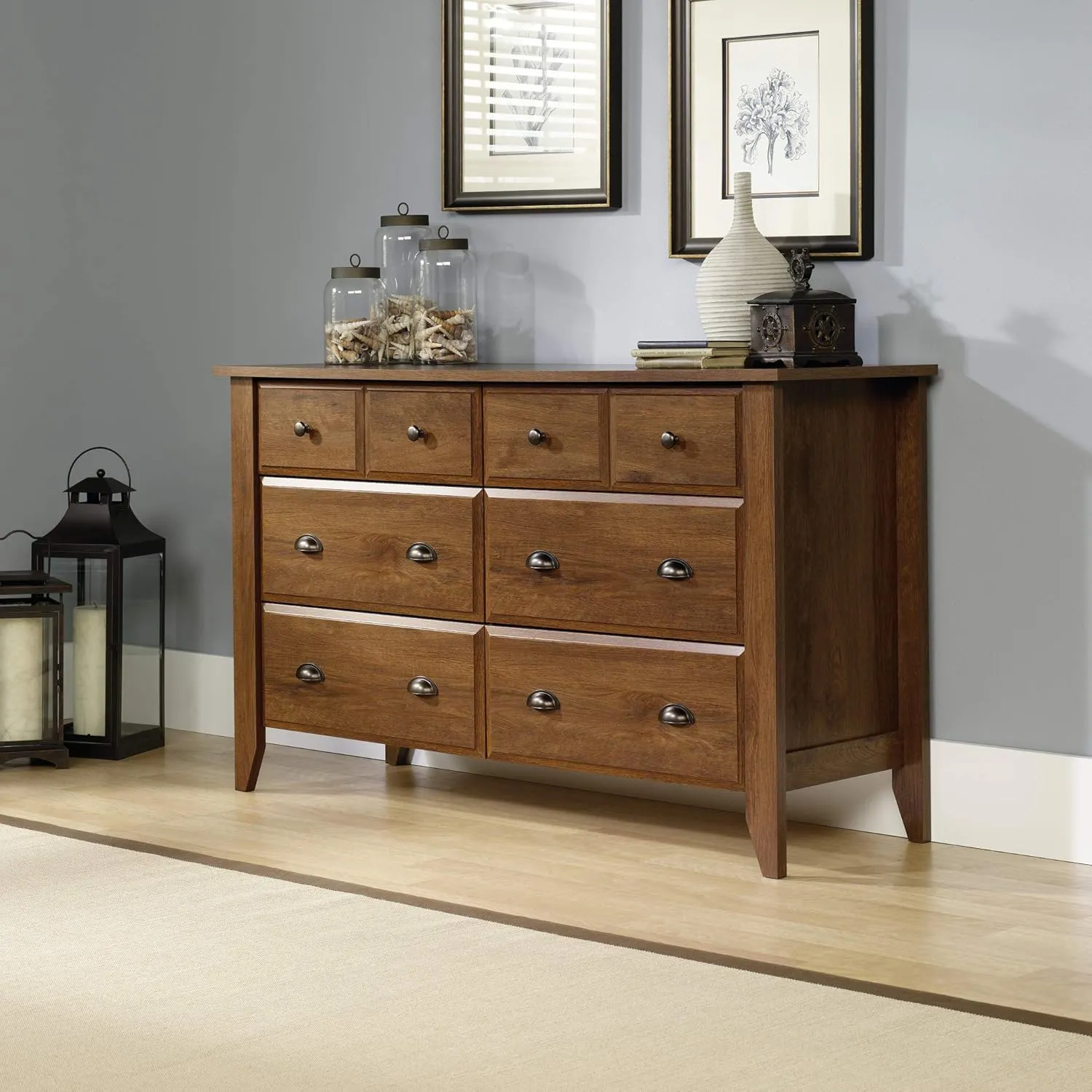 Sauder Shoal Creek 6 Bedroom Dresser Chest of Drawers, L: 60.0" x W: 16.73" x H: 35.04, Oiled Oak