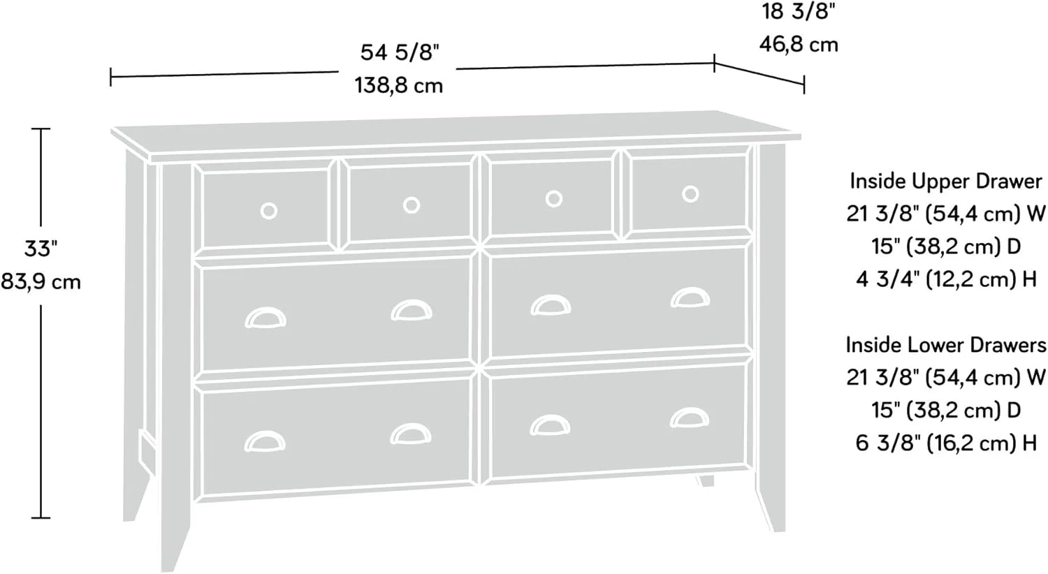 Sauder Shoal Creek 6 Bedroom Dresser Chest of Drawers, L: 60.0" x W: 16.73" x H: 35.04, Oiled Oak