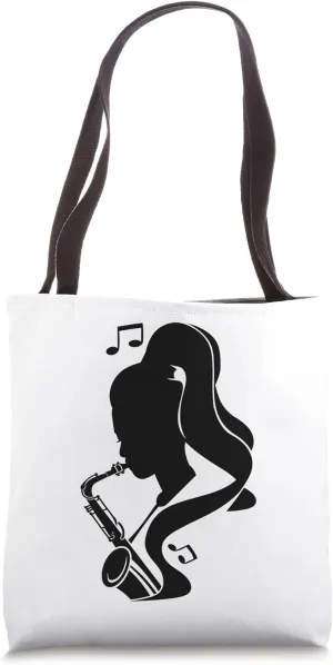 Saxophone Girl Graphic Woodwind Instrument Tote Bag
