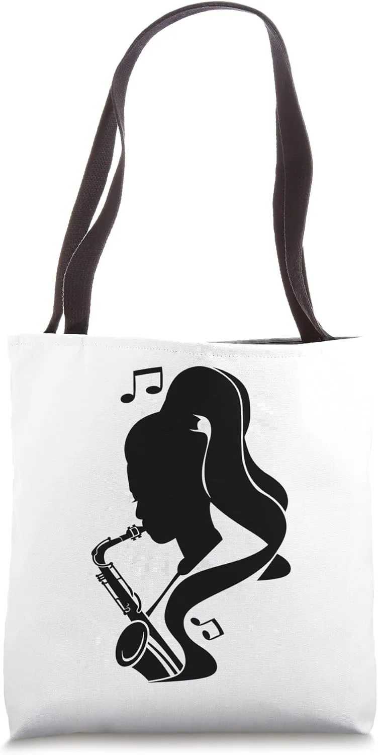 Saxophone Girl Graphic Woodwind Instrument Tote Bag