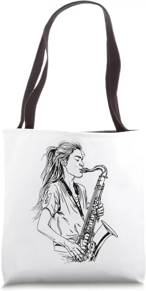 Saxophone Girl Sketch Woodwind Instrument for Girls Tote Bag