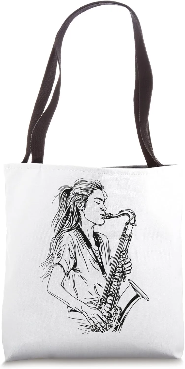 Saxophone Girl Sketch Woodwind Instrument for Girls Tote Bag
