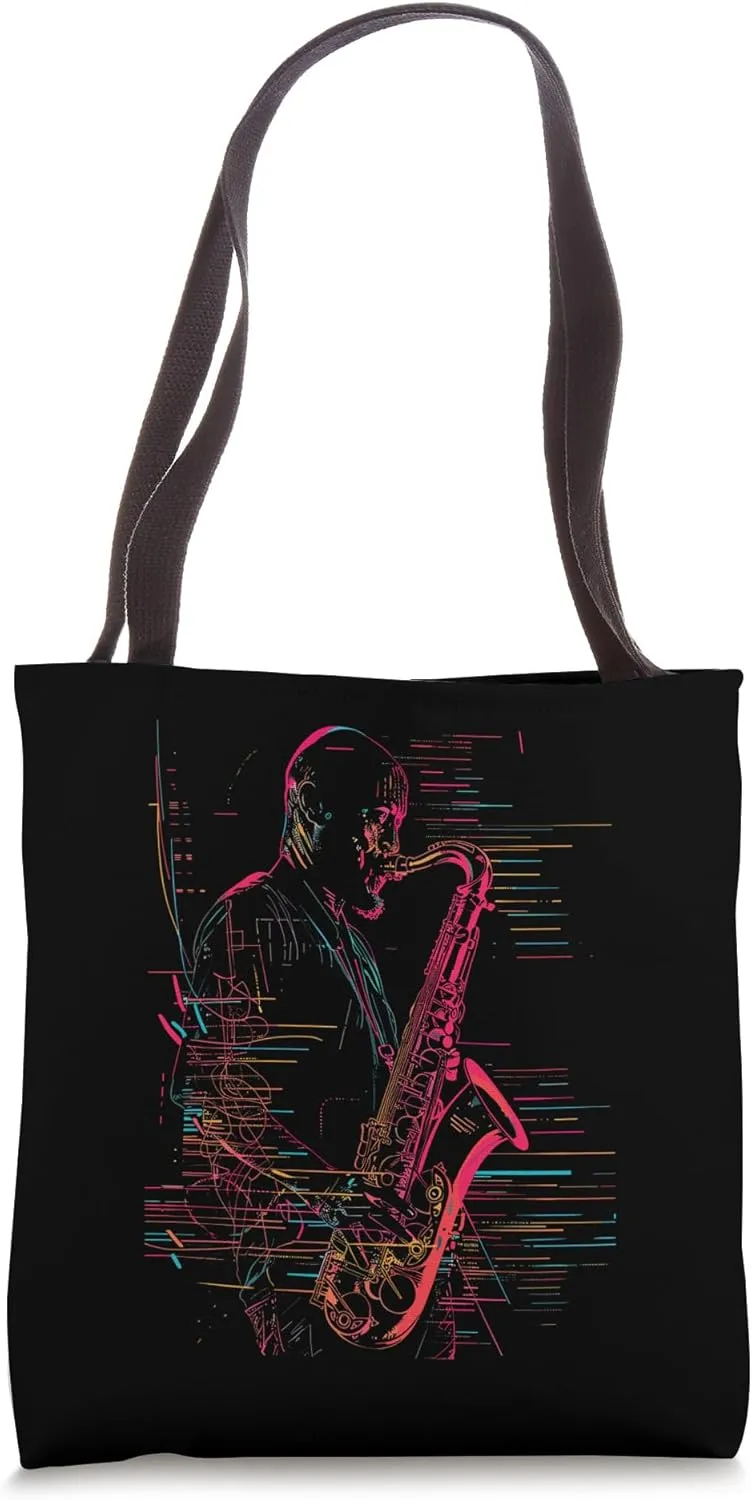 Saxophone Guy Line Art Woodwind Instrument Tote Bag