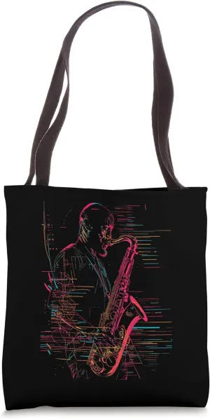 Saxophone Guy Line Art Woodwind Instrument Tote Bag