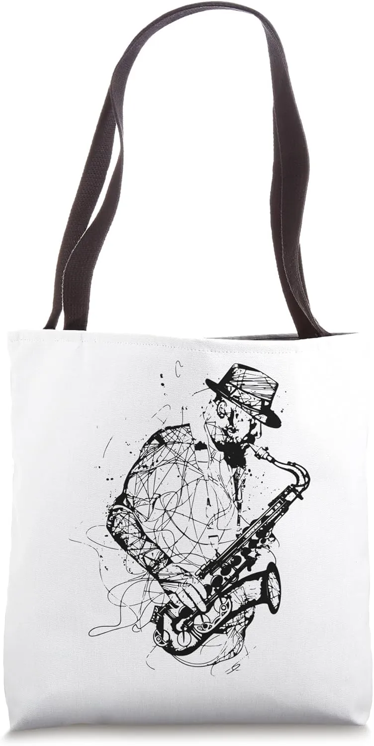 Saxophone Player Sketch Woodwind Instrument Tote Bag