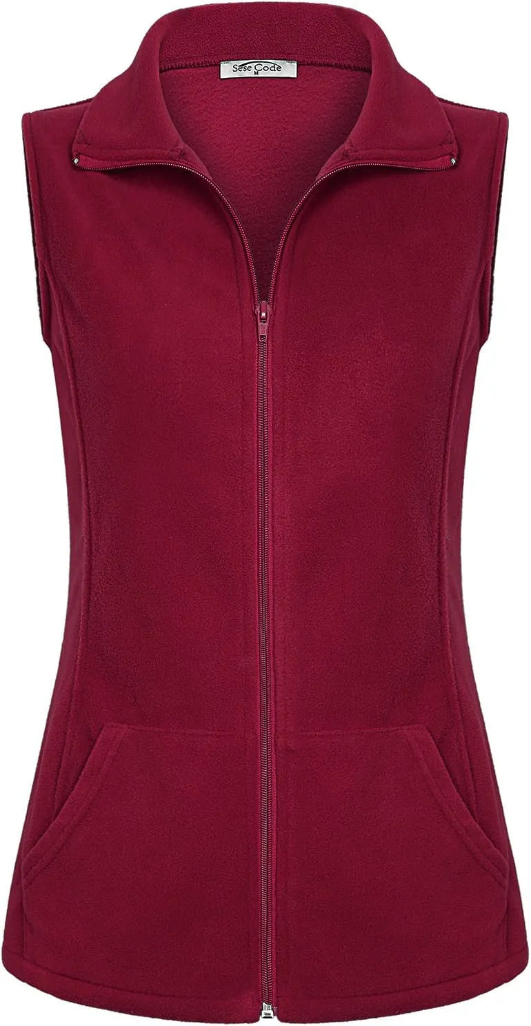 SeSe Code Women's Casual Zip Up Front Lightweight Fleece Vest with Pockets