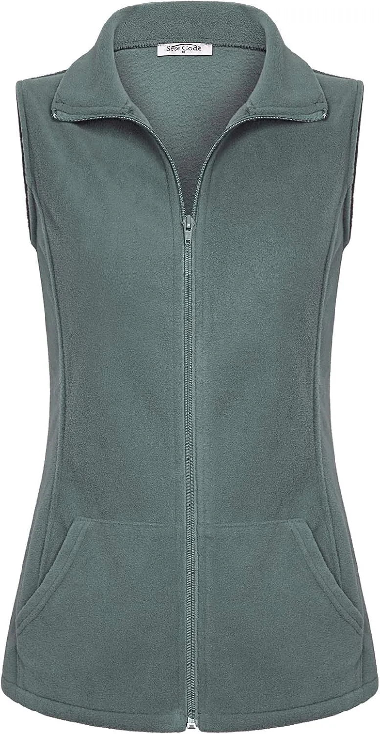 SeSe Code Women's Casual Zip Up Front Lightweight Fleece Vest with Pockets