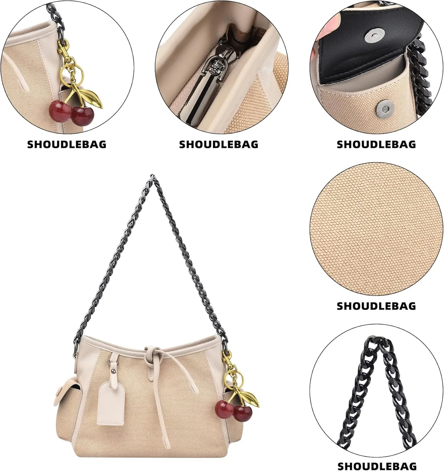 Shoulder Bags Purses for Women, Hobo Tote Crossbody Bag Wallet Women with 2 Removable Strap 1 Cherry Keychain