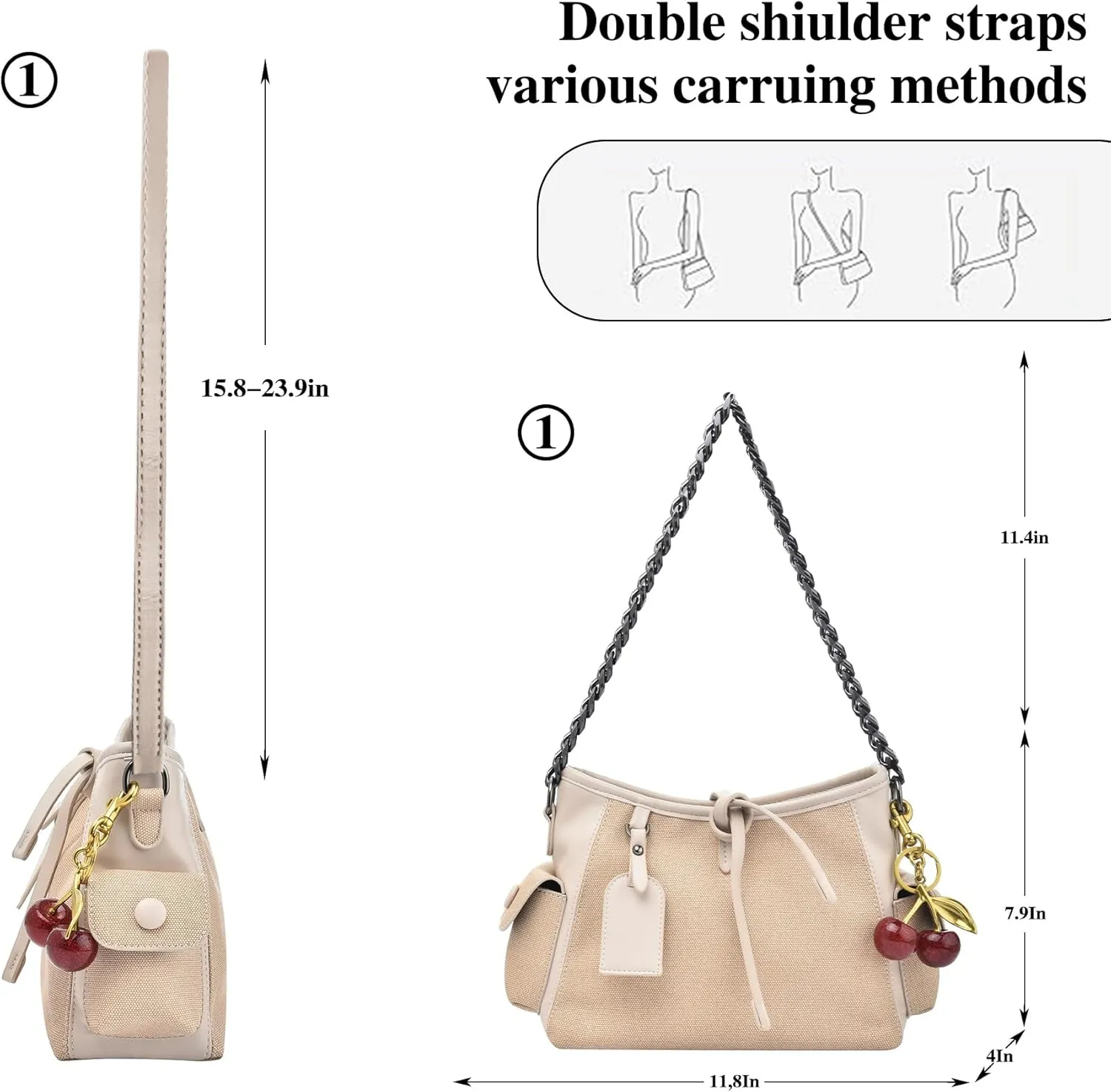 Shoulder Bags Purses for Women, Hobo Tote Crossbody Bag Wallet Women with 2 Removable Strap 1 Cherry Keychain