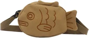 Shoulder Pouch Cute Fish Shape Canvas Shoulder Bags Crossbody Fanny Pack Outdoors Sport Waist Bag Zipper Purse Student Phone Bag