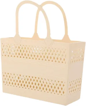 Shower Caddy Basket Bath Basket with Handles Drainage Portable Box Household Storage Basket for Camp Beach Handbag Pantry Gym, Beige, 29cmx12cmx20cm