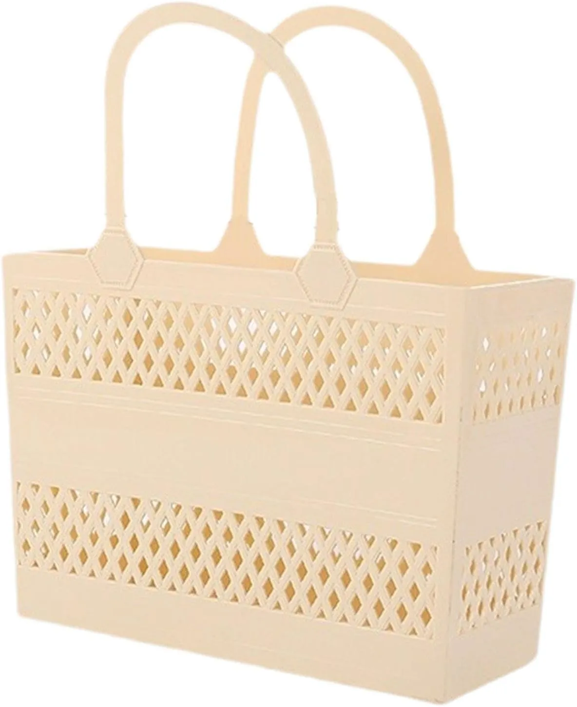 Shower Caddy Basket Bath Basket with Handles Drainage Portable Box Household Storage Basket for Camp Beach Handbag Pantry Gym, Beige, 29cmx12cmx20cm