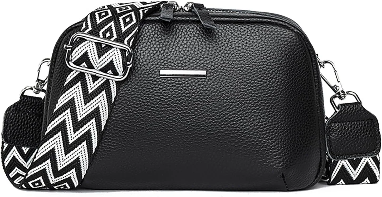 Simple Fashion Real Genuine Leather Crossbody Bag For Women Shoulder Bags with Geometric Pattern Strap For Women