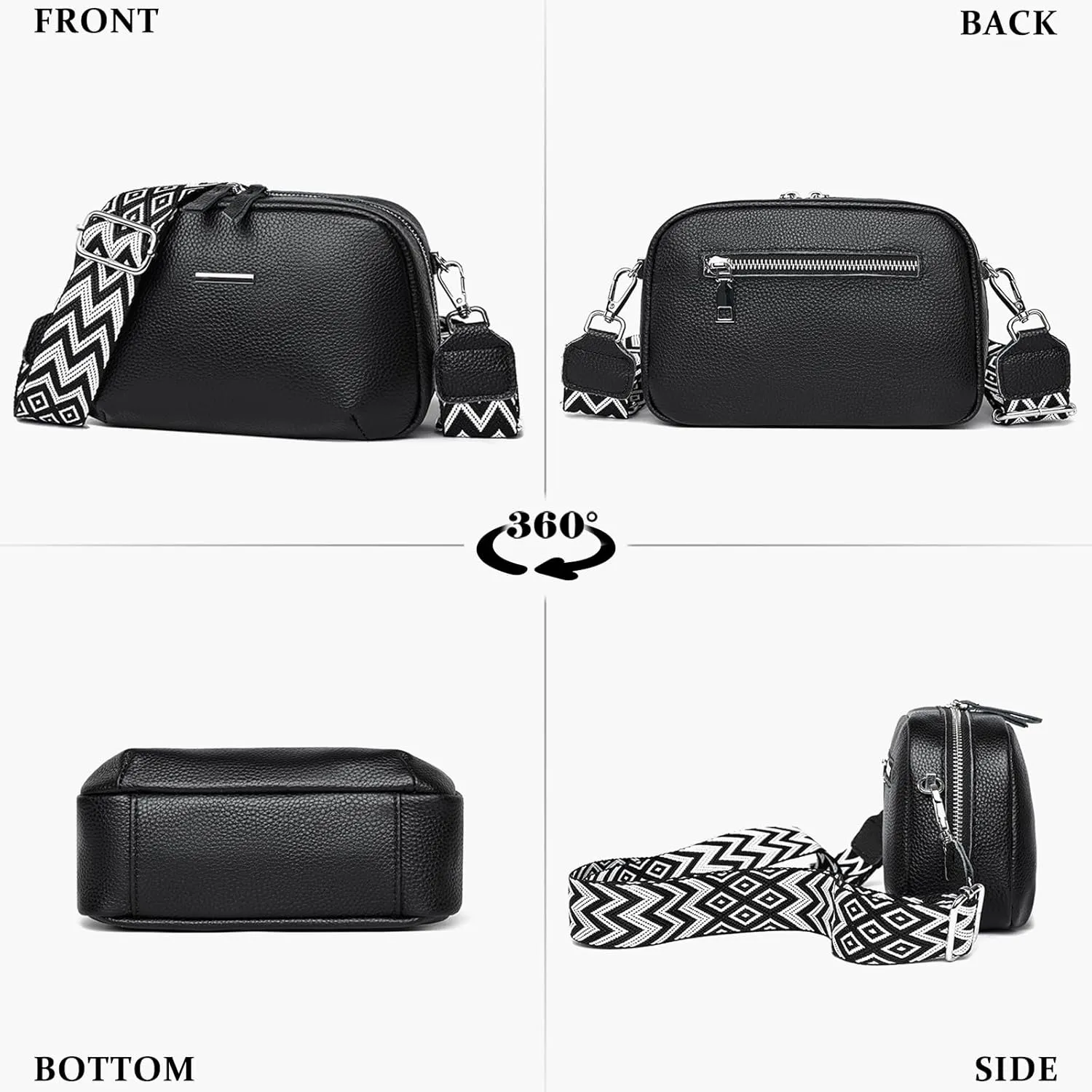 Simple Fashion Real Genuine Leather Crossbody Bag For Women Shoulder Bags with Geometric Pattern Strap For Women