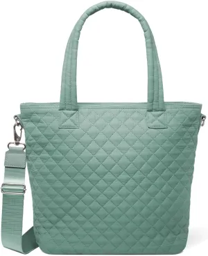 Simple Modern Quilted Tote Bag for Women | Medium Size w/Compartments & Laptop Sleeve | Adjustable Strap | Zipper Top