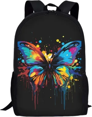 Simple School Bag for Kids Colorful Butterfly Backpack for Student Cute Print Large Capacity Bookbag with Adjustable Shoulder Straps Lightweight Sturdy Backpack for Boys Girls