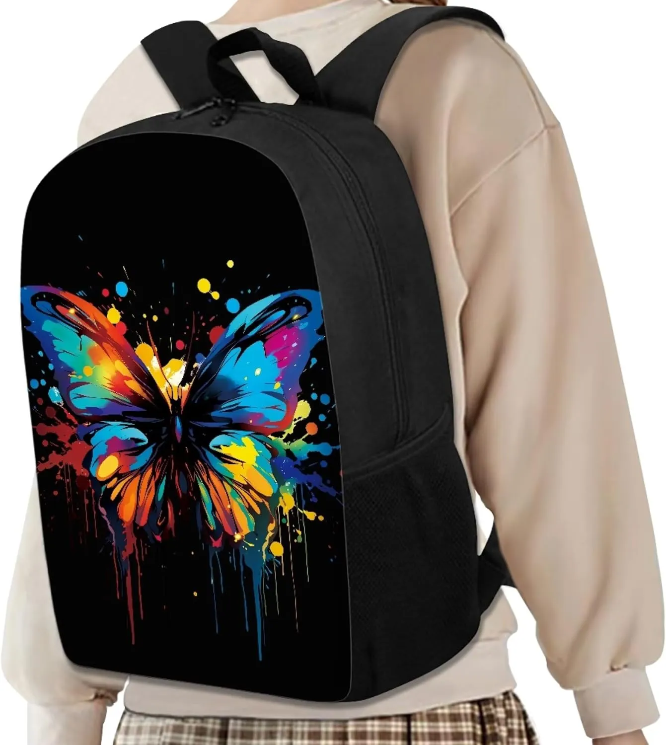 Simple School Bag for Kids Colorful Butterfly Backpack for Student Cute Print Large Capacity Bookbag with Adjustable Shoulder Straps Lightweight Sturdy Backpack for Boys Girls