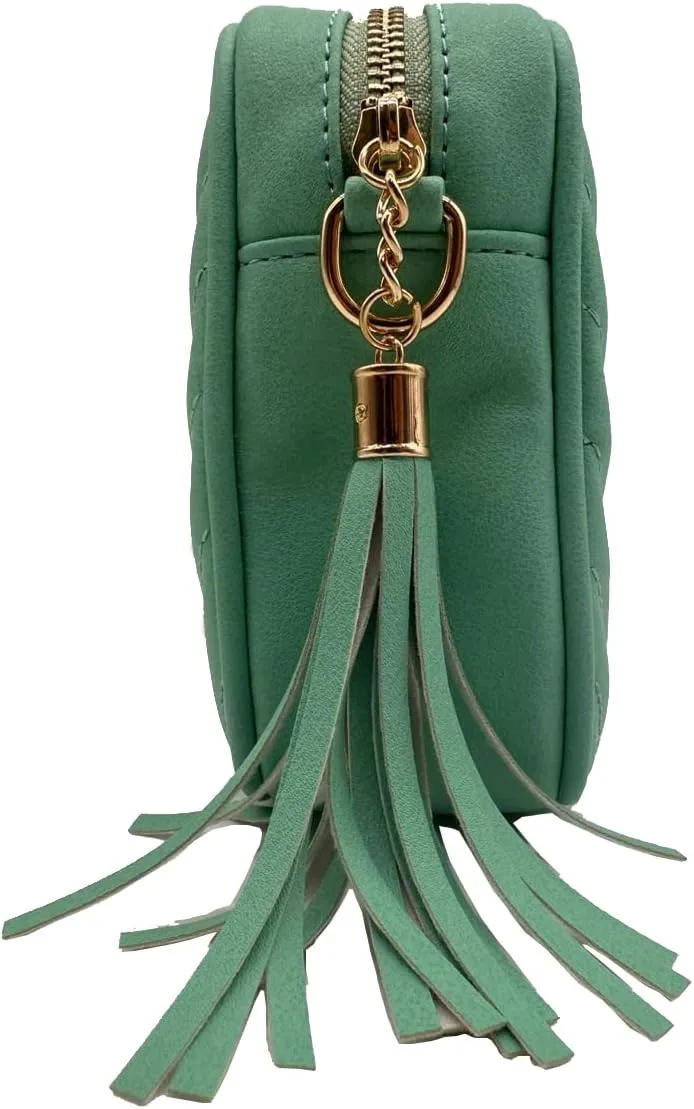 Simple Shoulder Crossbody Bag With Metal Chain Strap And Tassel Top Zipper