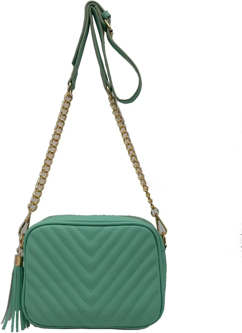 Simple Shoulder Crossbody Bag With Metal Chain Strap And Tassel Top Zipper