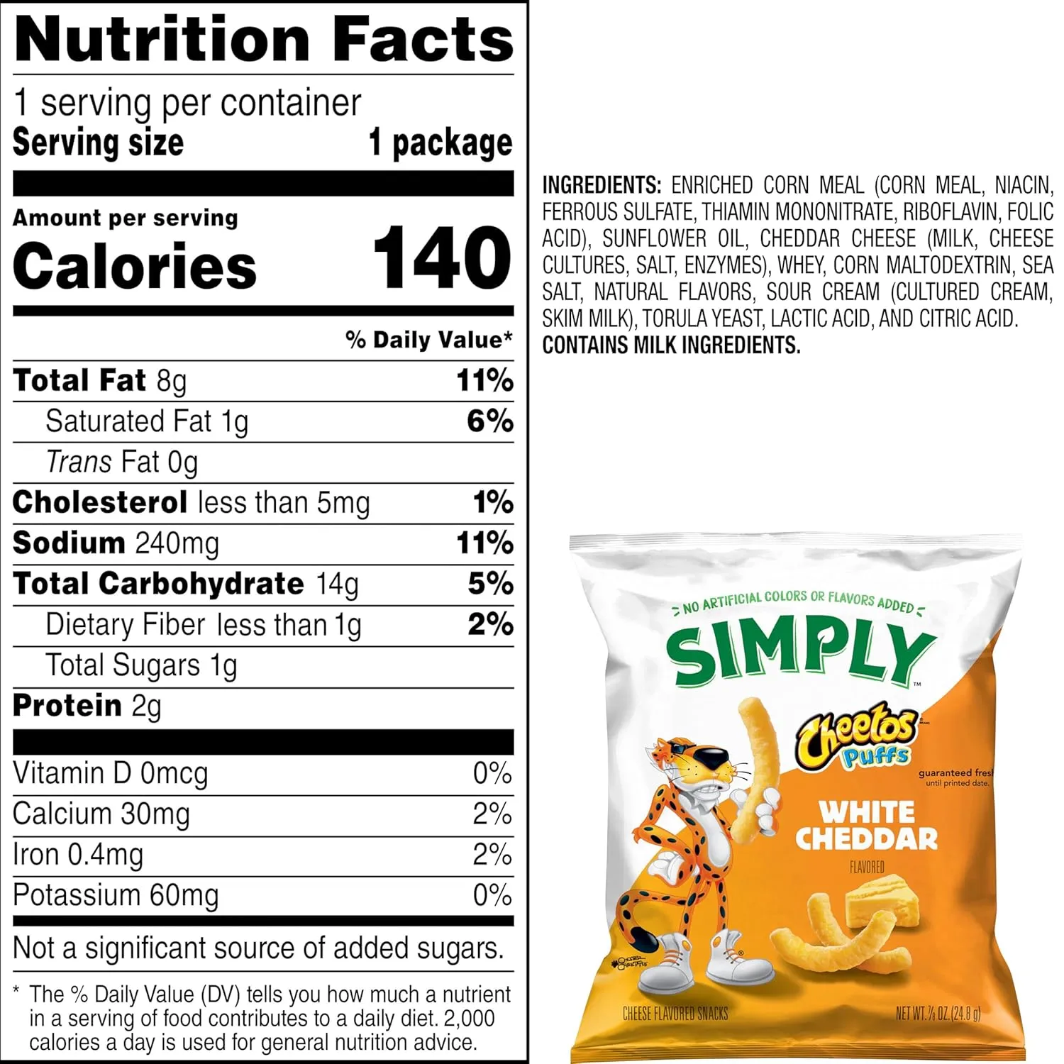 Simply, Cheetos Puffs White Cheddar, 0.875 Ounce (Pack of 36)