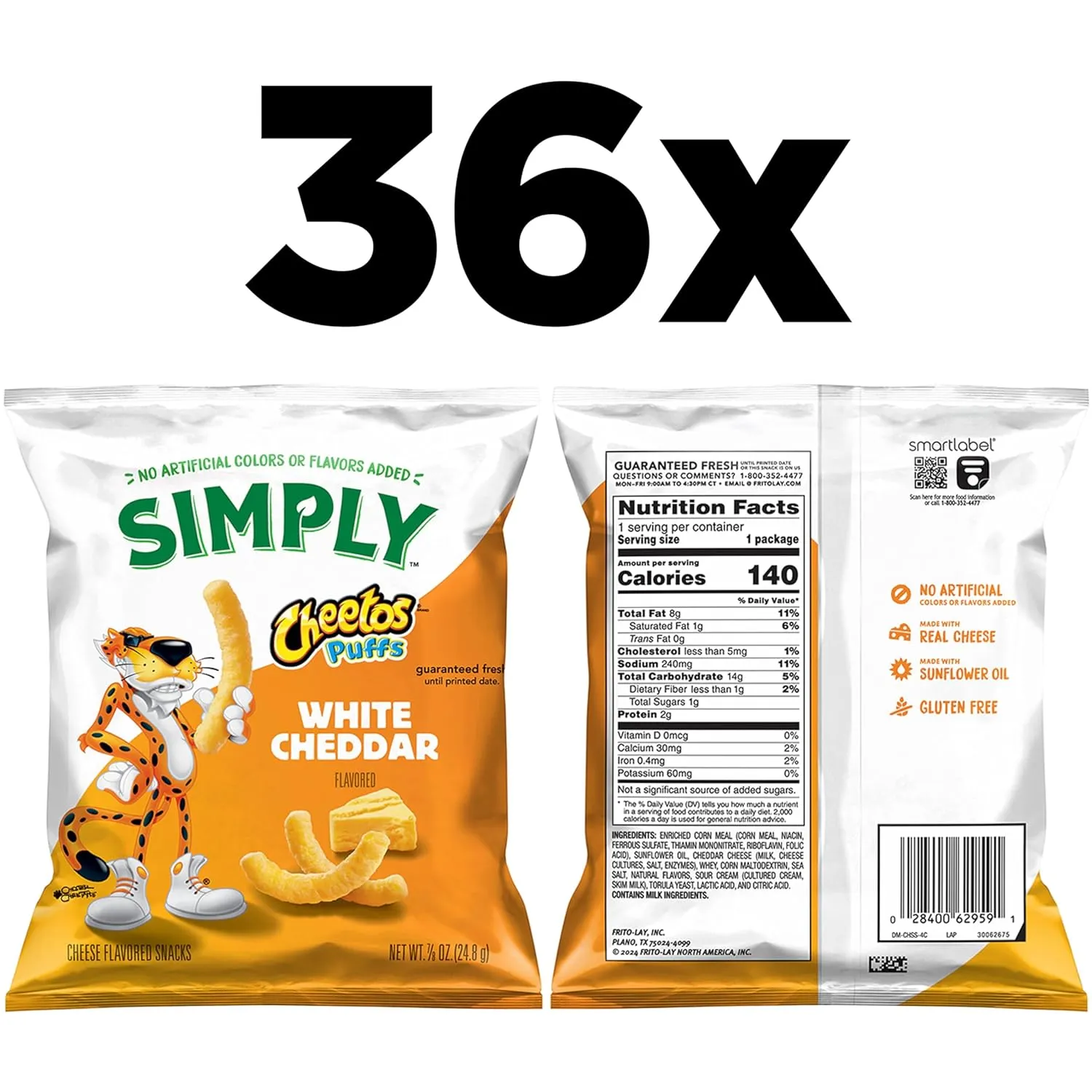 Simply, Cheetos Puffs White Cheddar, 0.875 Ounce (Pack of 36)
