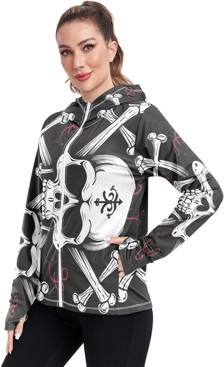 Skull and Cross Bones Uv Light Clothing, Upf 50  Long Sleeve Sun Shirt Women, S-XXL