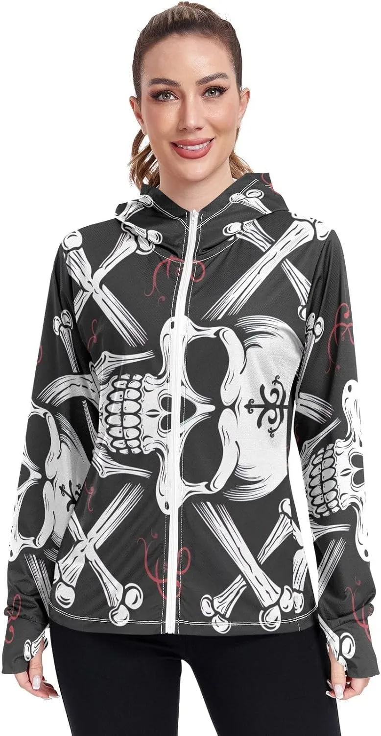Skull and Cross Bones Uv Light Clothing, Upf 50  Long Sleeve Sun Shirt Women, S-XXL
