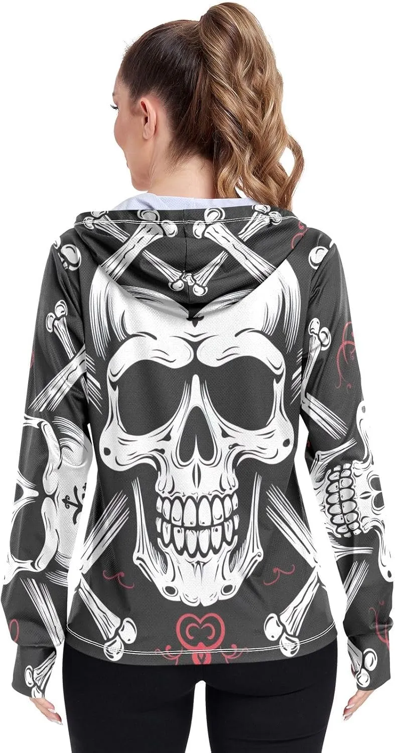 Skull and Cross Bones Uv Light Clothing, Upf 50  Long Sleeve Sun Shirt Women, S-XXL