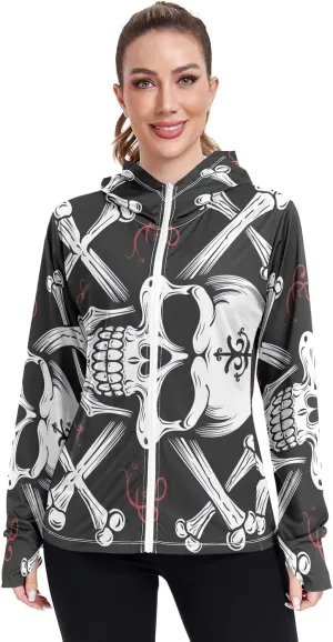 Skull and Cross Bones Uv Light Clothing, Upf 50  Long Sleeve Sun Shirt Women, S-XXL