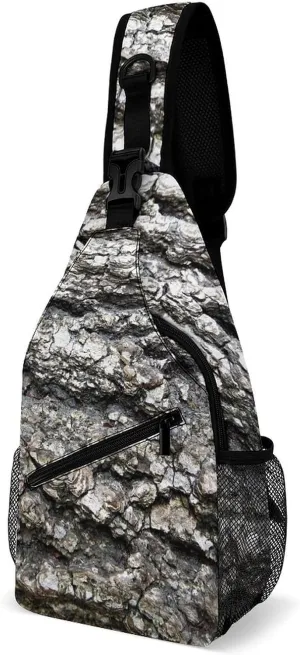 Sling Bag Chest Crossbody Backpack Old Linden Bark Texture Travel Hiking Daypack for Women Men with Strap Purse Lightweight Chest Bags