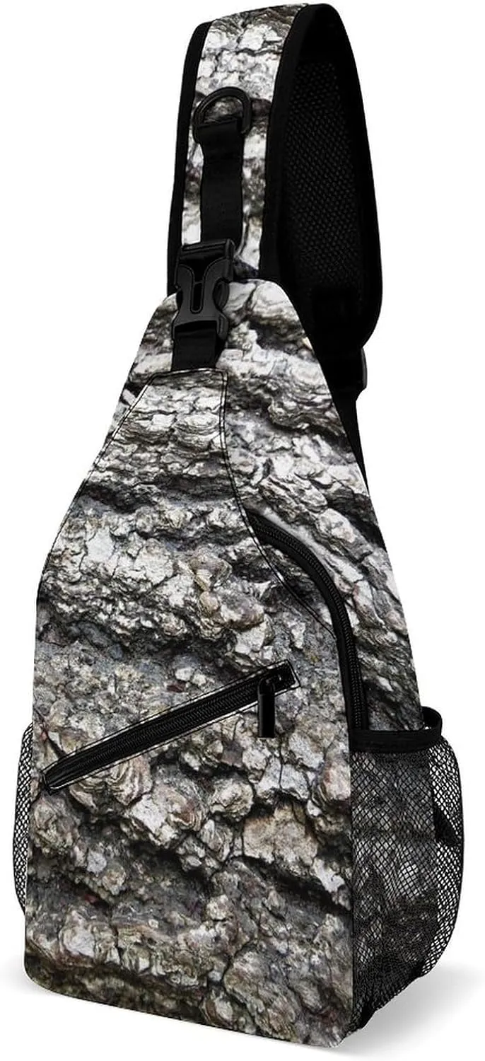 Sling Bag Chest Crossbody Backpack Old Linden Bark Texture Travel Hiking Daypack for Women Men with Strap Purse Lightweight Chest Bags