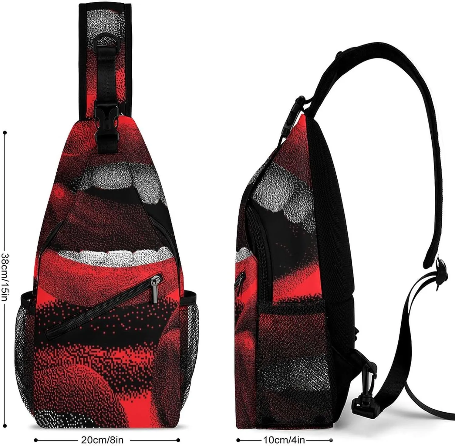 Sling Bag Chest Crossbody Backpack Red Sexy Mouth Tongue Travel Hiking Daypack for Women Men with Strap Purse Lightweight Chest Bags
