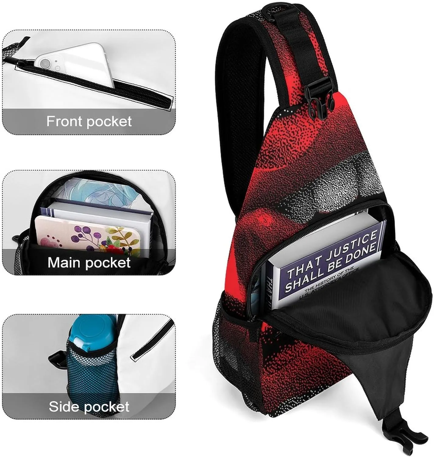 Sling Bag Chest Crossbody Backpack Red Sexy Mouth Tongue Travel Hiking Daypack for Women Men with Strap Purse Lightweight Chest Bags