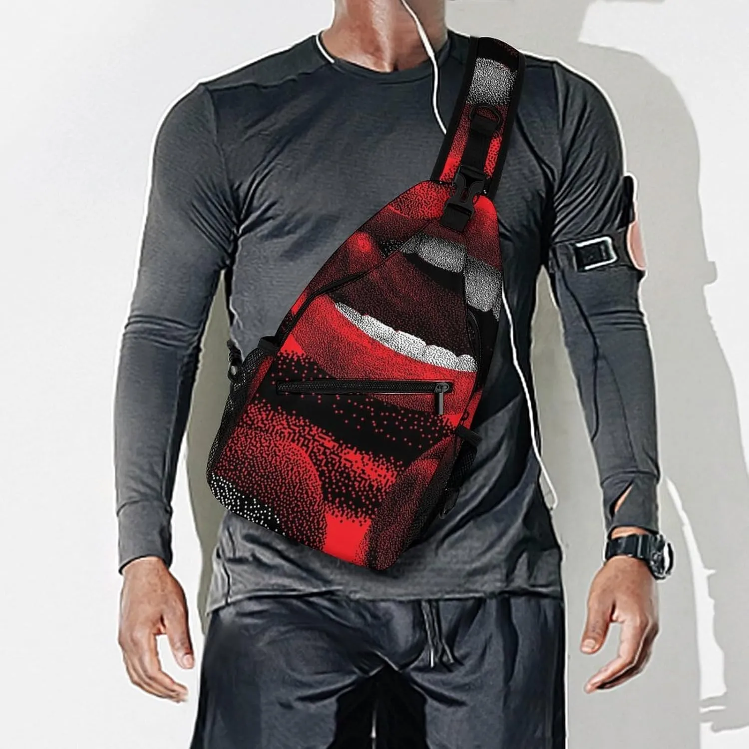 Sling Bag Chest Crossbody Backpack Red Sexy Mouth Tongue Travel Hiking Daypack for Women Men with Strap Purse Lightweight Chest Bags