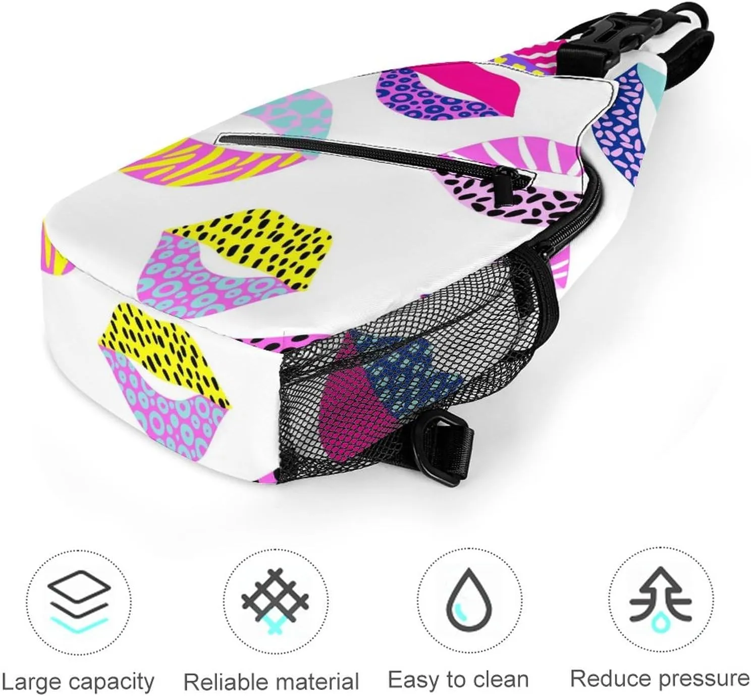 Sling Bag Colorful Lips Texture Crossbody Shoulder Backpack Cute Animal Print Adjustable Lightweight Travel Hiking Chest Bag for Men Women
