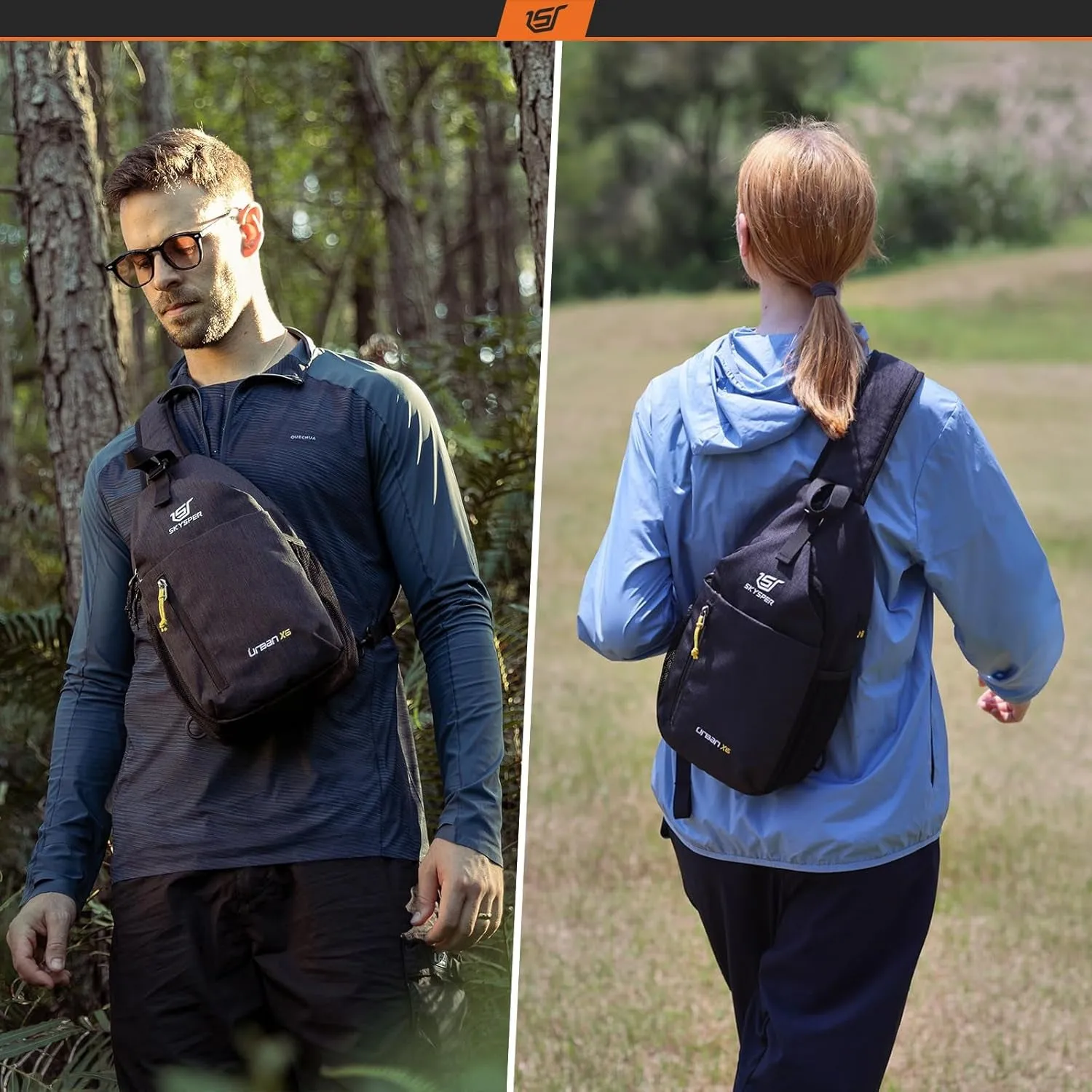 Sling Bag Crossbody Backpack - Chest Shoulder Cross Body Bag Travel Hiking Casual Daypack for Women Men(Black)