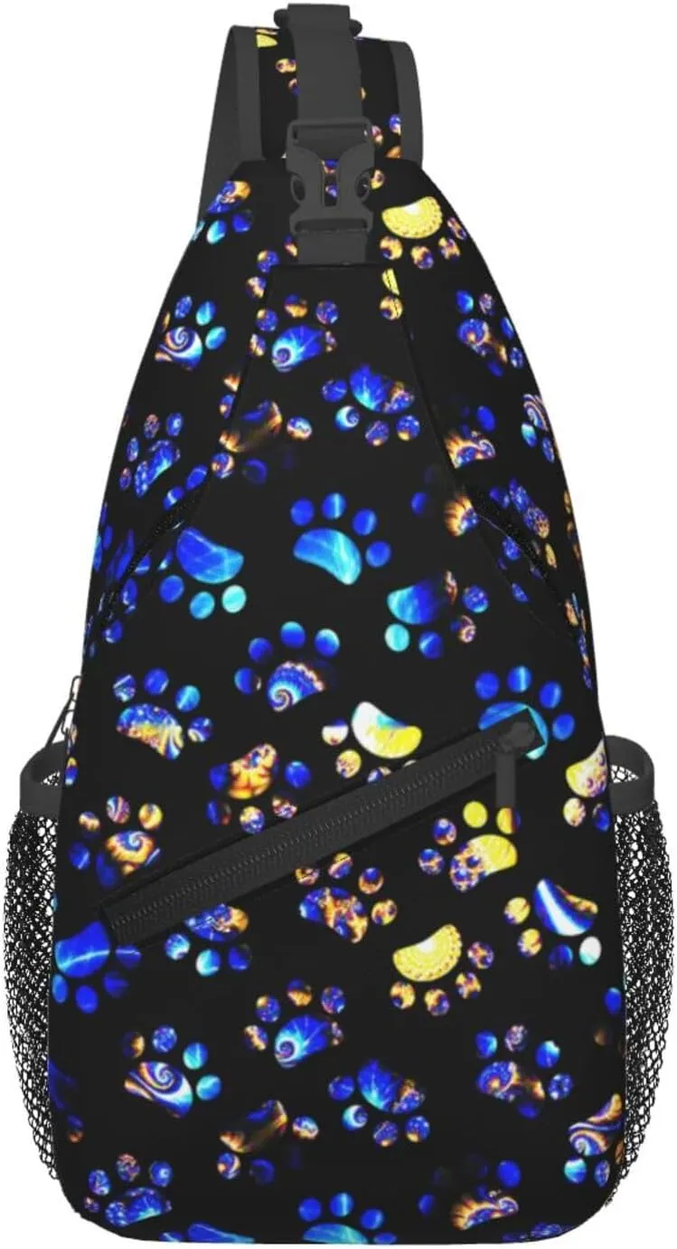 Sling Bag For Men Women Bright Dog Paws Footprint Animals Crossbody Shoulder Backpack Lightweight Chest Bags Casual Daypack For Travel Outdoor Sports