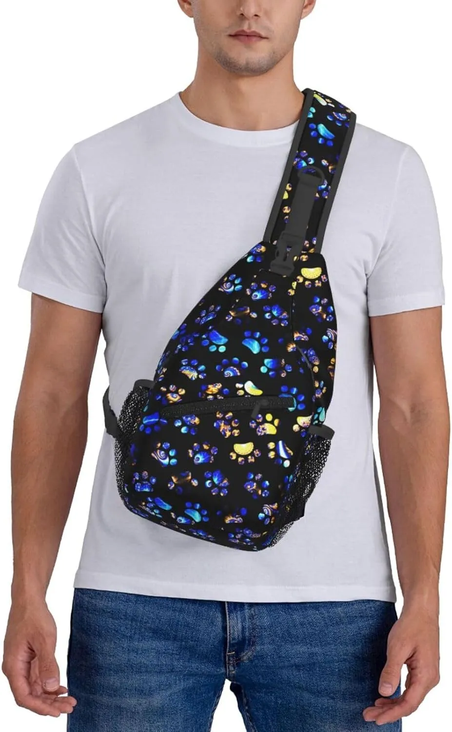 Sling Bag For Men Women Bright Dog Paws Footprint Animals Crossbody Shoulder Backpack Lightweight Chest Bags Casual Daypack For Travel Outdoor Sports