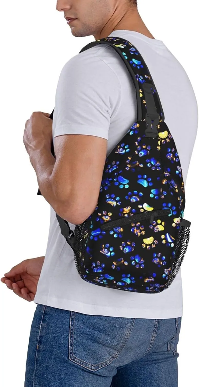 Sling Bag For Men Women Bright Dog Paws Footprint Animals Crossbody Shoulder Backpack Lightweight Chest Bags Casual Daypack For Travel Outdoor Sports