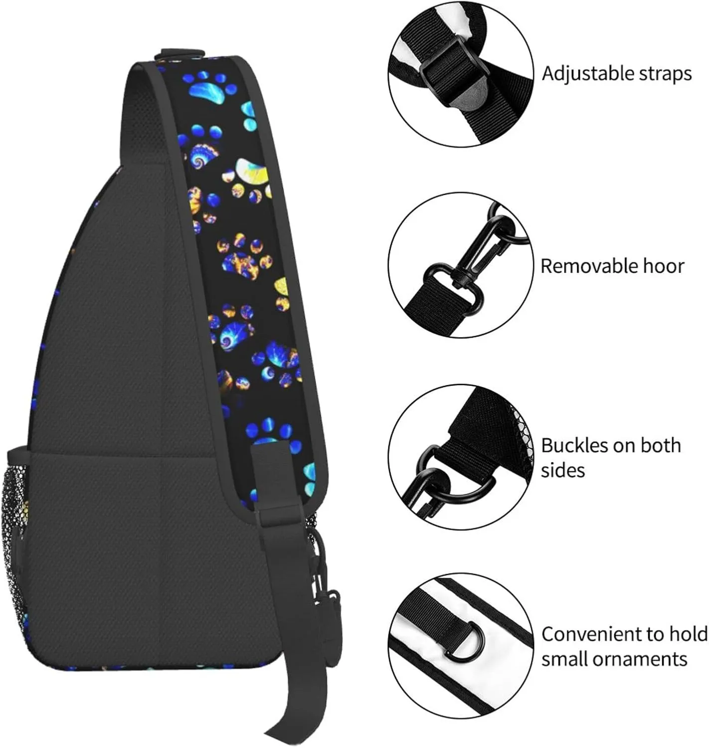 Sling Bag For Men Women Bright Dog Paws Footprint Animals Crossbody Shoulder Backpack Lightweight Chest Bags Casual Daypack For Travel Outdoor Sports