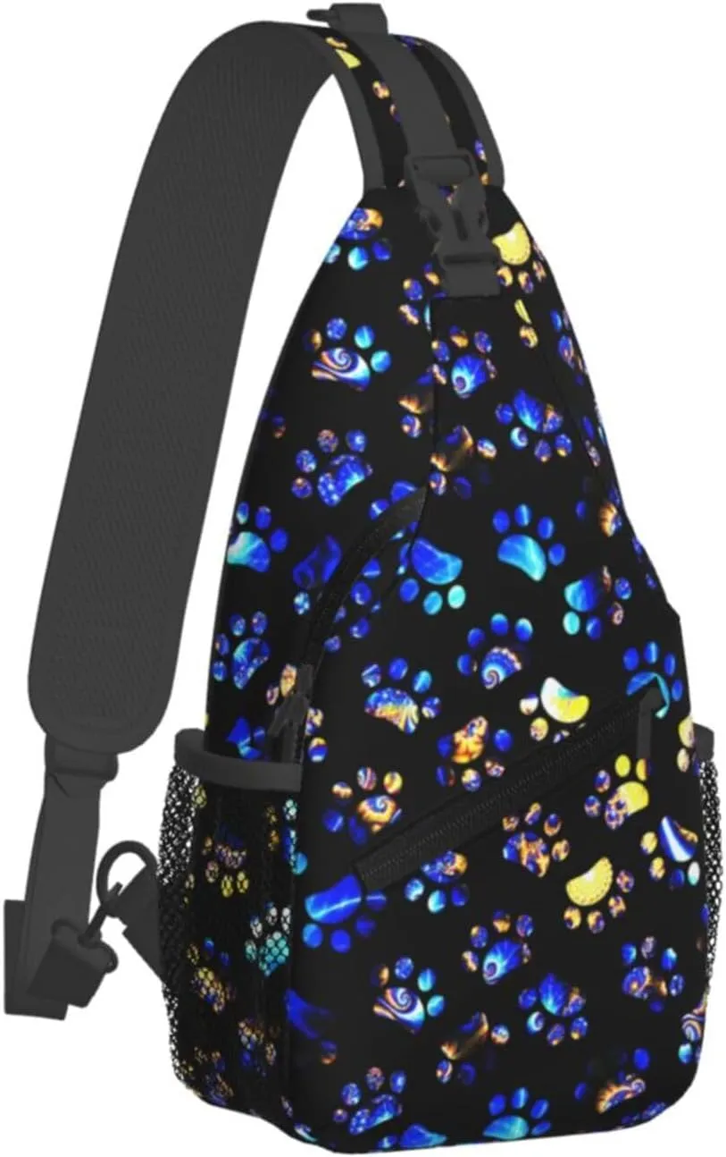 Sling Bag For Men Women Bright Dog Paws Footprint Animals Crossbody Shoulder Backpack Lightweight Chest Bags Casual Daypack For Travel Outdoor Sports