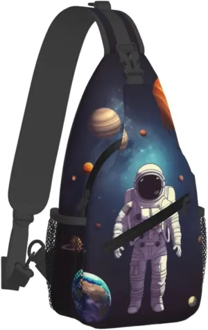 Sling Bag for Women Men Cross Chest Bag Astronaut solar system planets Sling Backpack Crossbody Shoulder Bag Fanny Pack Daypack
