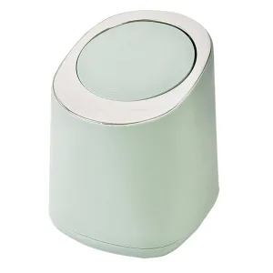 Small Garbage Can, Desktop Trash Can with Lid Mini Trash Can Minimalist Design Plastic Waste Can Pressing Table Round Wastebasket for Office Kitchens Bedrooms Dorms (Light Green)