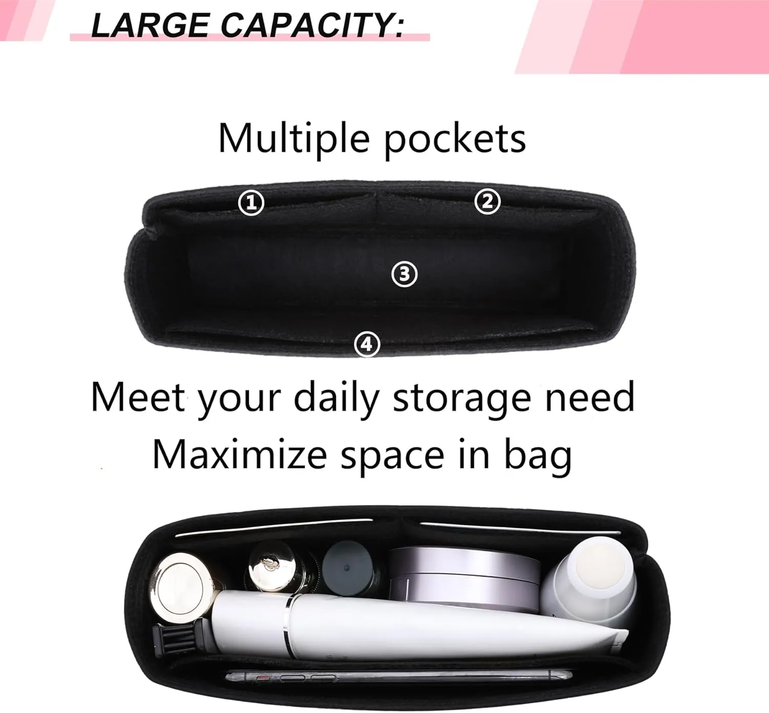 Small Purse Organizer Insert for GG Marmont Small Matelasse Shoulder Bags and More, Felt Handbag Organizer Tote Liner Pouch for Women Inner Bladder Bag Storage Bag(S, Black)