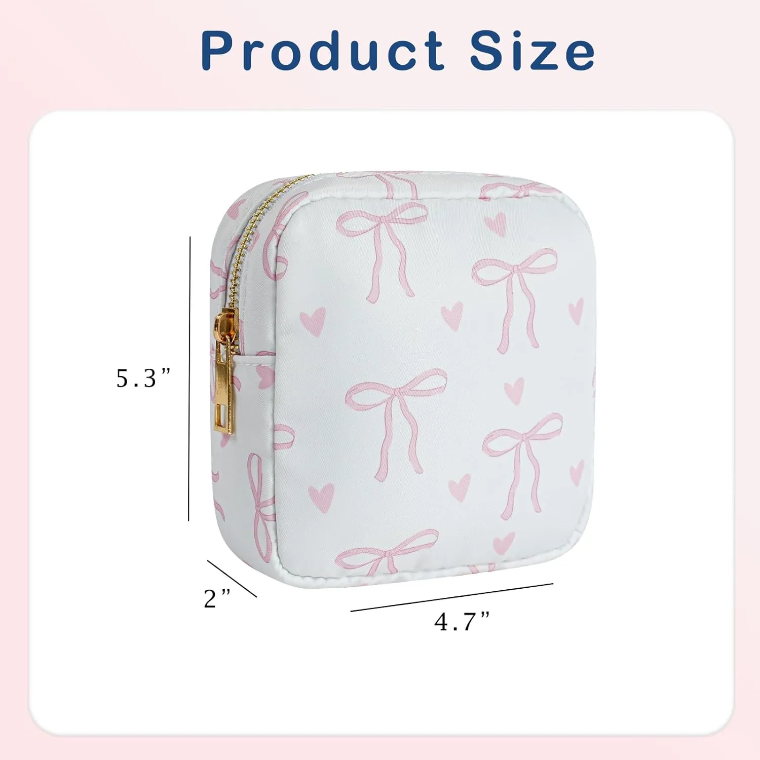 Small Waterproof Nylon Makeup Bag with Bow Pattern, Aesthetic Cosmetics Pouch and Toiletry Bag for Travel, Cute Makeup Organizer Storage Pouch for Women Girls(01Heart Bow)