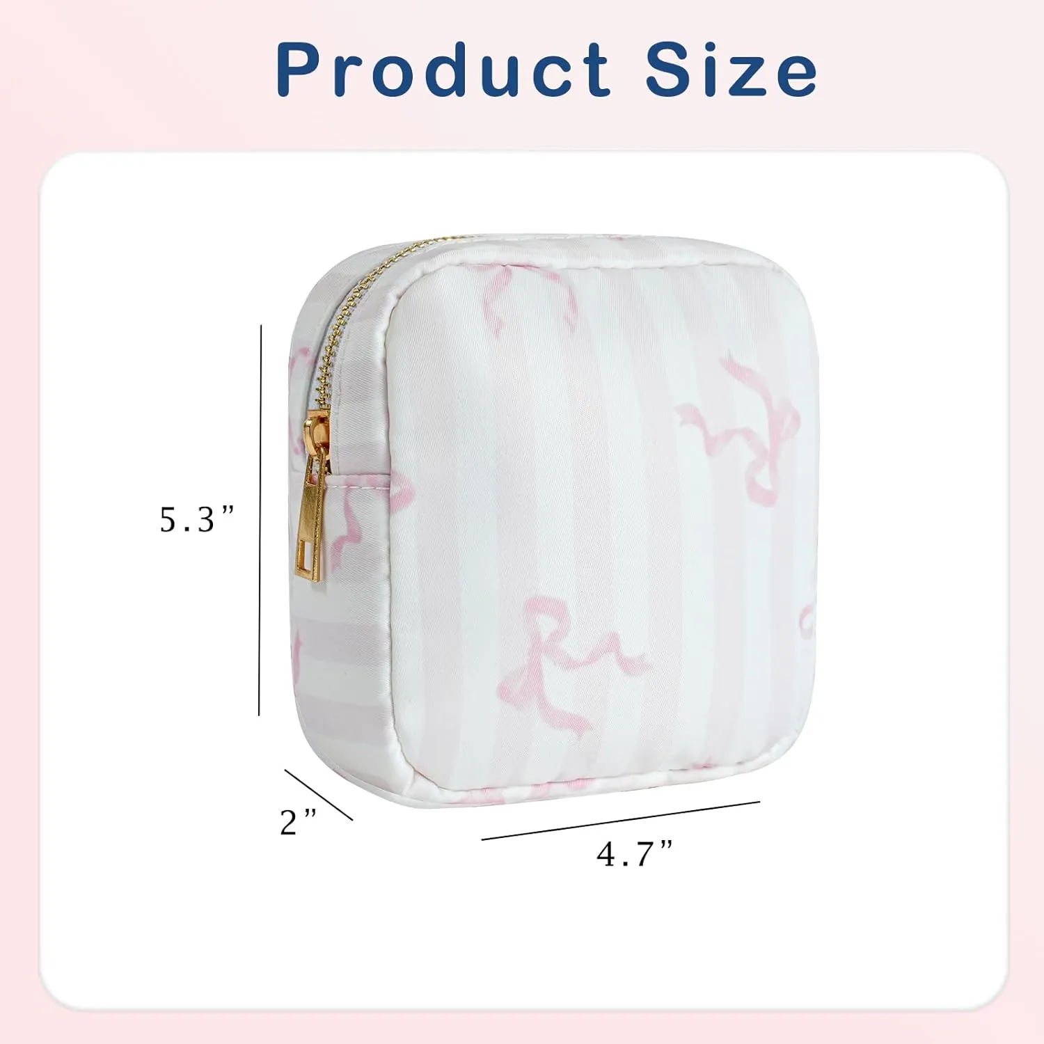 Small Waterproof Nylon Makeup Bag with Bow Pattern, Aesthetic Cosmetics Pouch and Toiletry Bag for Travel, Cute Makeup Organizer Storage Pouch for Women Girls(02Striped Bow)