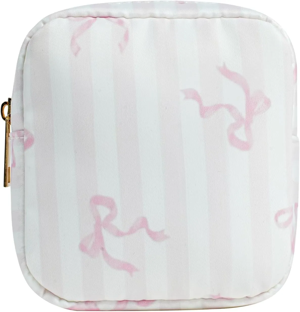 Small Waterproof Nylon Makeup Bag with Bow Pattern, Aesthetic Cosmetics Pouch and Toiletry Bag for Travel, Cute Makeup Organizer Storage Pouch for Women Girls(02Striped Bow)